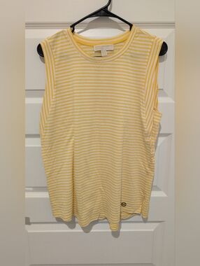Michael Kors Yellow and White Striped Sleeveless Tank